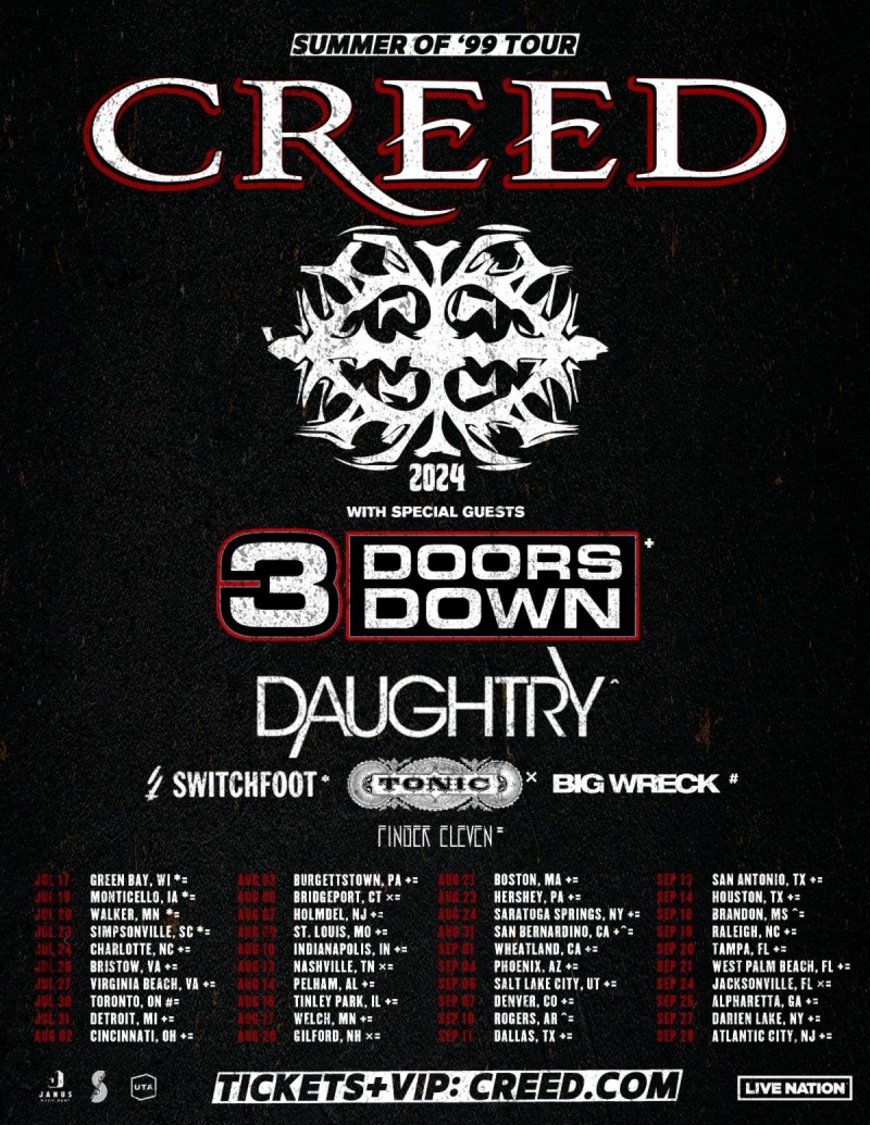 CREED Announces 2024 ‘SUMMER OF ‘99’ TourCREED Announces 2024 'SUMMER